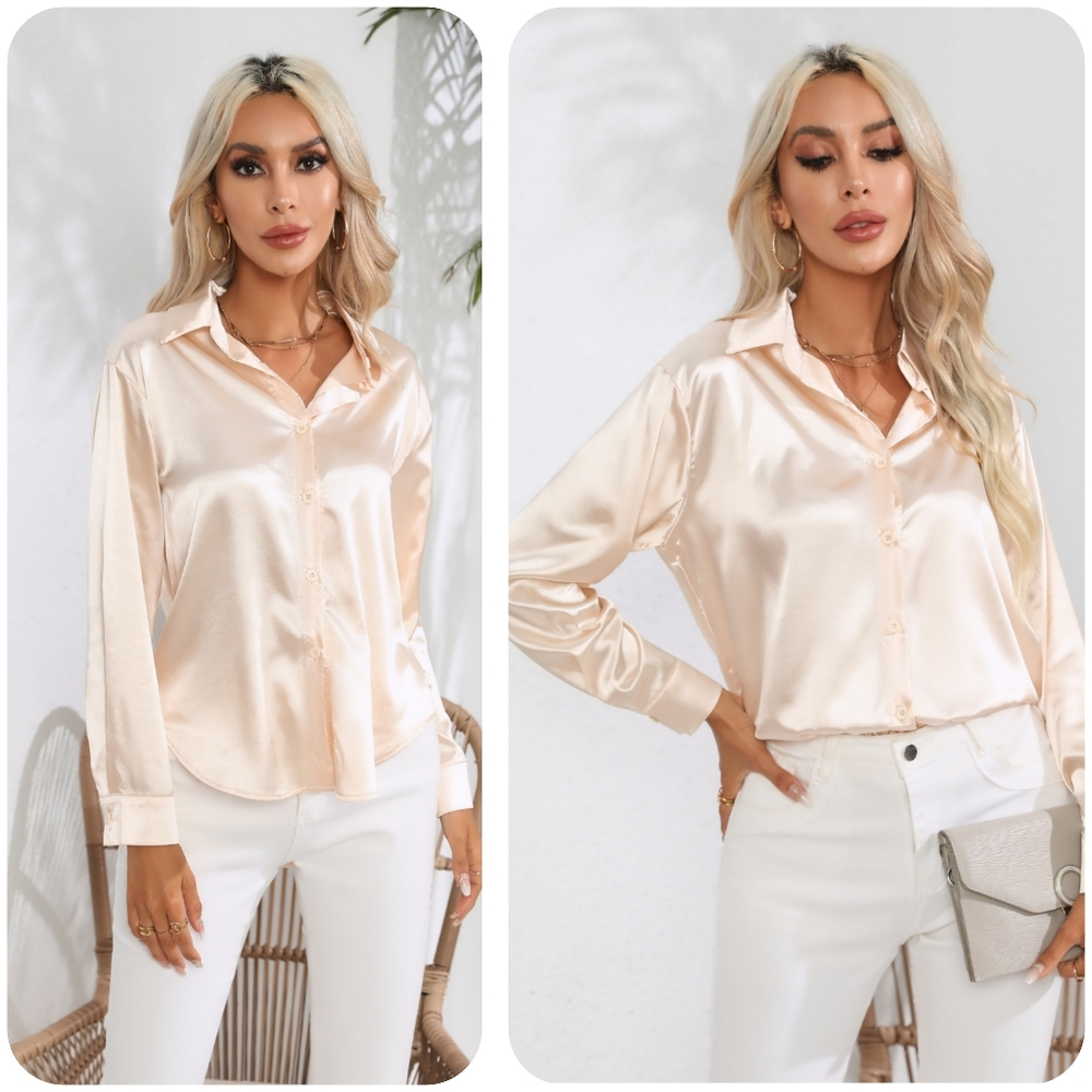 Cream Collared Neck Buttoned Long Sleeve Shirt